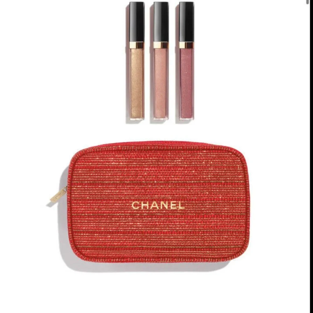 CHANEL GIFT SET 3 Sheer Genius Lipgloss Trio Purse Glossimer Rouge All Inclusive
